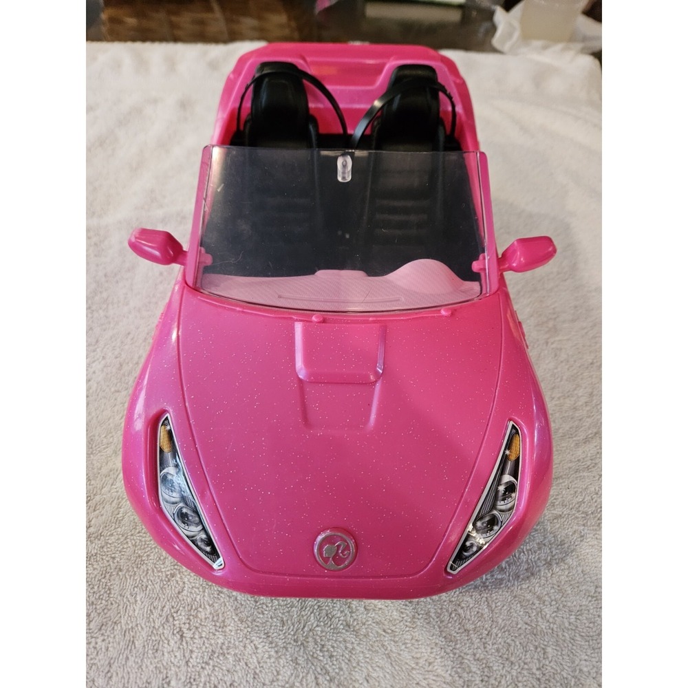 Mattel 2016 Barbie Glam Pink Glitter Convertible Car 13" With Seat Belts